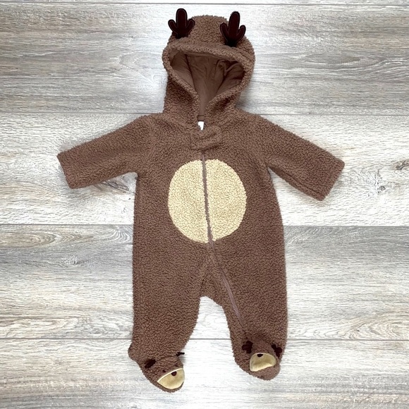 Carter’s Reindeer Zip Bunting Newborn Reindeer Pram Newborn Holiday Bunting - Picture 2 of 14